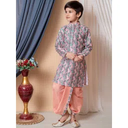 NFC CREATION Boys Ethnic Motifs Printed Regular Sequinned Dupion Silk Kurta with Dhoti Pants-picture-48