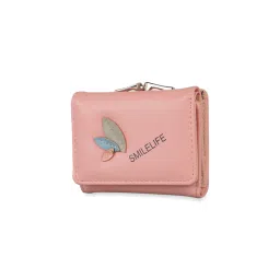 Nfi Essentials Fashion Pu Leather Women'S Mini Clutch Wallet Girls Leaf Bi-Fold Card Holder (Pink)-picture-13