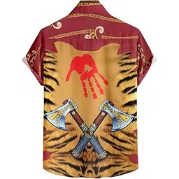 ngiva Viking Warrior Hawaiian Shirt, Red and Gold, Crossed Battle Axes Design, Short Sleeve Button-Up-picture-31