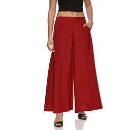 ngt Women Flared Maroon Crepe Trousers-picture-42