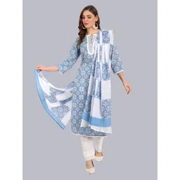 NH KAPDEWALA Women Blue Ethnic Motifs Printed Thread Work Kurta with Trousers & With Dupatta-picture-5