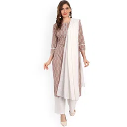 NH KAPDEWALA Women Brown Paisley Printed Kurta with Palazzo & Dupatta-picture-7