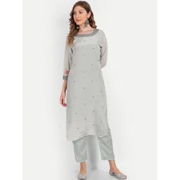 NH KAPDEWALA Women Ethnic Motifs Embroidered Mirror Work Kurta with Trousers-picture-22