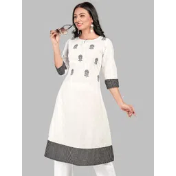NH KAPDEWALA Women White & Black Floral Printed Kurta-picture-29