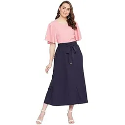 n.h.k.a. Women Pink & Navy Blue Solid Top with Skirt-picture-13