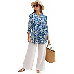 n.h.k.a. Women’s Floral Printed Tunic Top | Lightweight & Breathable Design with Keyhole Neck| Stylish 3/4 Sleeve Long Top with Floral Design-picture-21