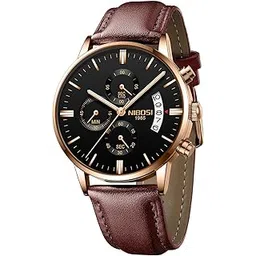 nibosi Watches Men Sport Quartz Watches Waterproof Chronograph Wrist Watch Gift Three-Eye 6-Pin Solid Leather Belt Watch | Gift for Men for Birthday and Rakhi-picture-29