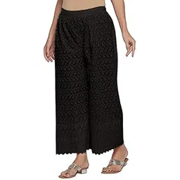 nice wonder Women's Regular Fit Lucknow Chicken Art Work Embroidered Cotton Palazzo (Size-28 to 44)-picture-32