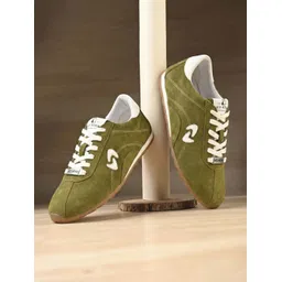 4402-06OLIVE Nico Nerini Men’s Suede Casual Sneakers with White Laces Sneakers For Men-picture-15