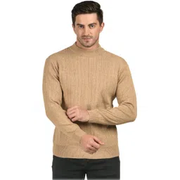 nico wesley Men Solid Round Neck Brown Sweater-picture-10