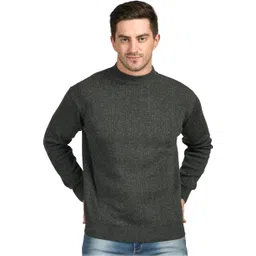 nico wesley Men Solid Round Neck Silver Sweater-picture-13