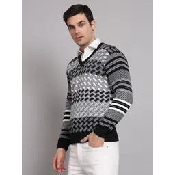 nico wesley Men Striped V Neck Black Sweater-picture-12