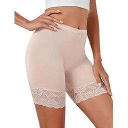 nicsy Shapewear Slip Shorts Under Dresses for Women's Girls Seamless Sports Underskirts Mid Thigh Boyshorts Lace Cycling Beige image 1