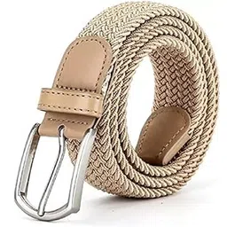 niddleman Stretchable Braided Woven Fabric Belt for Men and Women (Beige)-picture-29