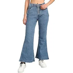 nifty Womens Mid Rise Denim Stretchable Button Fly Flared Jeans-picture-14
