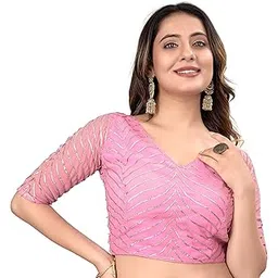 nigel designer Women's Georgett Solid Half Sleeve Regular Georgette Blouse (R Koti 2 Baby Pink 38)-picture-18