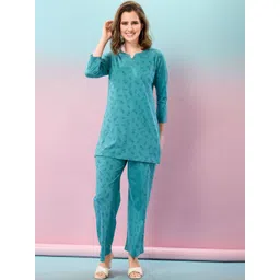 NIGHT FLOSS Printed Round Neck Three-Quarter Sleeves Pure Cotton Tunic & Trouser-picture-11