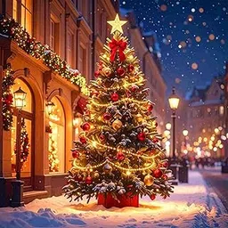 Night Golden Christmas Backdrop Poster | Festive Street Scene Printed Background for Party Decoration Photography and Display Use-picture-28