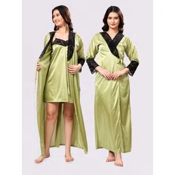 NIGHT KEYS Green Satin Maxi Solid Nightdress-picture-35