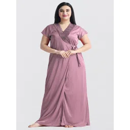 NIGHT KEYS Lace & Bow Detail Satin Maxi Nightdress With Robe-picture-17