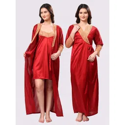 NIGHT KEYS Maroon Satin Maxi Solid Nightdress-picture-28