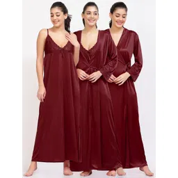 NIGHT KEYS Pack Of 2 Satin Nightdress WIth Robe-picture-32