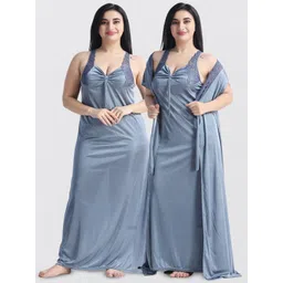 NIGHT KEYS Pack Of 2 Satin Sweat Nightdress-picture-28