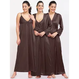 NIGHT KEYS Pack Of 2 Shoulder Straps Satin Robe Maxi Nightdress-picture-15