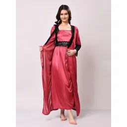 NIGHT KEYS Purple Satin Maxi Solid Nightdress-picture-12