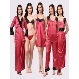 NIGHT KEYS Purple Satin Maxi Solid Nightdress-picture-10