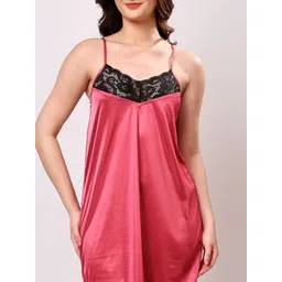 NIGHT KEYS Purple Satin Maxi Solid Nightdress image 3