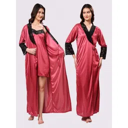 NIGHT KEYS Purple Satin Maxi Solid Nightdress image 1