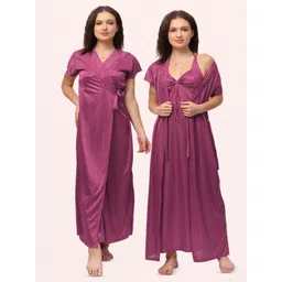 NIGHT KEYS Women Set Of 6 Satin Maxi Nightdress-picture-15
