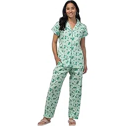 night pleaser Women’s Cotton Printed Night Suit Set | Comfortable Shirt & Pyjama with Collar Neck | Relaxed Fit Stylish Sleepwear-picture-11