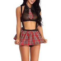 night pleaser Women’s Roleplay Schoolgirl Lingerie Costume – Sexy Top & Short Chemise Skirt-picture-10