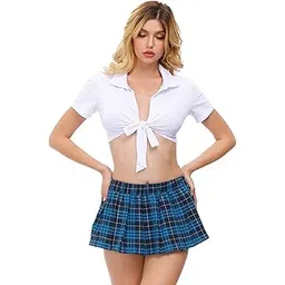 night pleaser Women's School Hot Sensual Skirt & Top Maid of Cotton Fabric Babydoll Lingerie Bodysuit Bikini Costume Outfit Set-picture-17