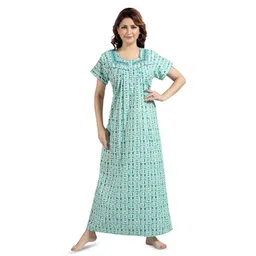 NIGHT QUEEN Turquoise Blue Printed Women Maxi Nightdress-picture-37