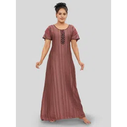NIGHT QUEEN Women Printed Round Neck Maxi Nightdress-picture-27