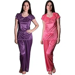 nightdoll Women's Satin Combo Night Suit/Top Payjama Set-picture-31