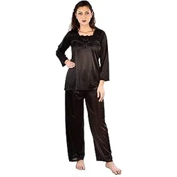 Women's Satin Solid Night Suit Set (ND072B Free_Black_Free)-image-19