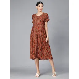 NIGHTSPREE Ethnic Motifs Printed Maternity Fit & Flare Midi Dress-picture-11