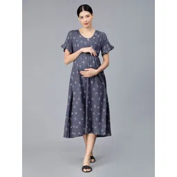 NIGHTSPREE Floral Printed Maternity Empire Midi Dress-picture-14