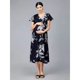 NIGHTSPREE Floral Printed Maternity Fit & Flare Midi Dress-picture-29