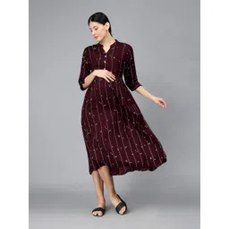 NIGHTSPREE Geometric Printed Mandarin Collar Maternity A-Line Midi Dress-picture-10