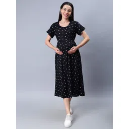 NIGHTSPREE Polka Dot Printed Maternity Fit & Flare Midi Dress-picture-30