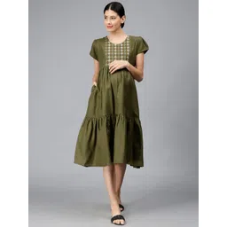 NIGHTSPREE Round Neck Maternity A-Line Midi Dress-picture-20