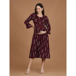 NIGHTSPREE Women Geometric Printed Bell Sleeve Maternity Fit & Flare Dress-picture-14