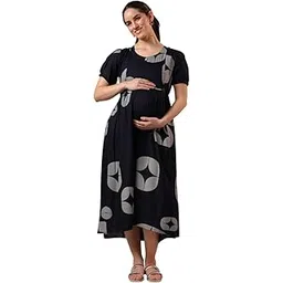 nightspree Women's Rayon Cotton Printed Flared Anarkali Maternity Dress, Feeding Kurti with Concealed Zip for Pre & Post Pregnancy (8002)-picture-46