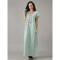 Nihsamah Floral Printed Pure Cotton Maxi Nightdress-picture-40