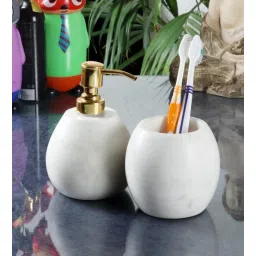 nikkispride Set of 2 White Marble Soap Dispenser and Toothbrush Holder-picture-38